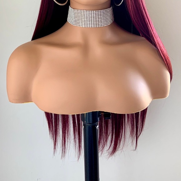Long Straight 24” Deep Burgundy Lace Front Synthetic Wig - Picture 12 of 16